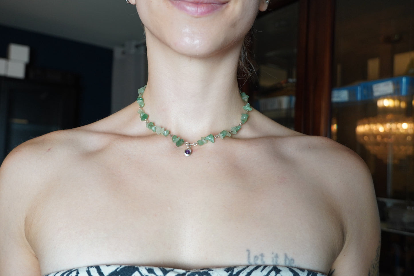 Sterling Silver Amethyst & Aventurine Choker