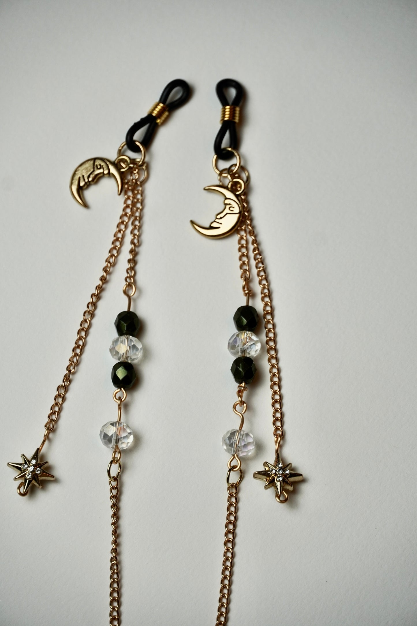 Dangling Moon & Star Gold Eye Glass Bead Chains