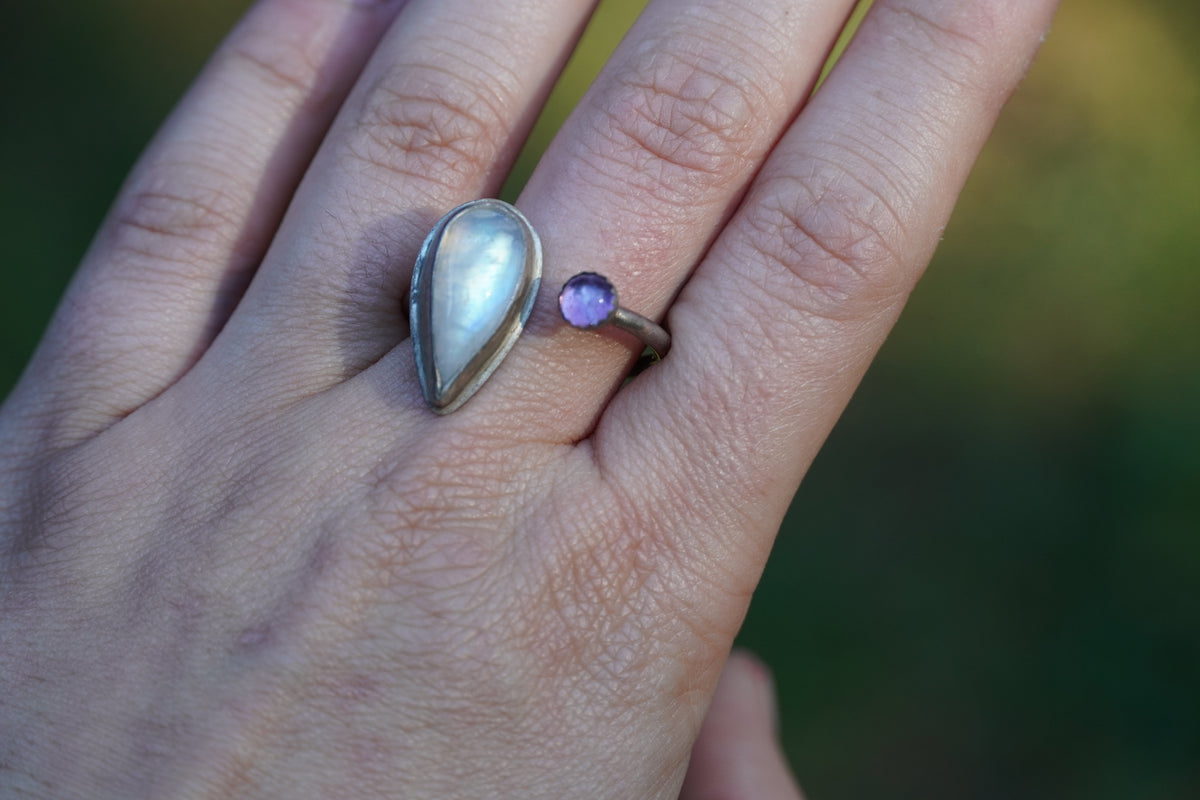 Moonstone & Amethyst Open Ring