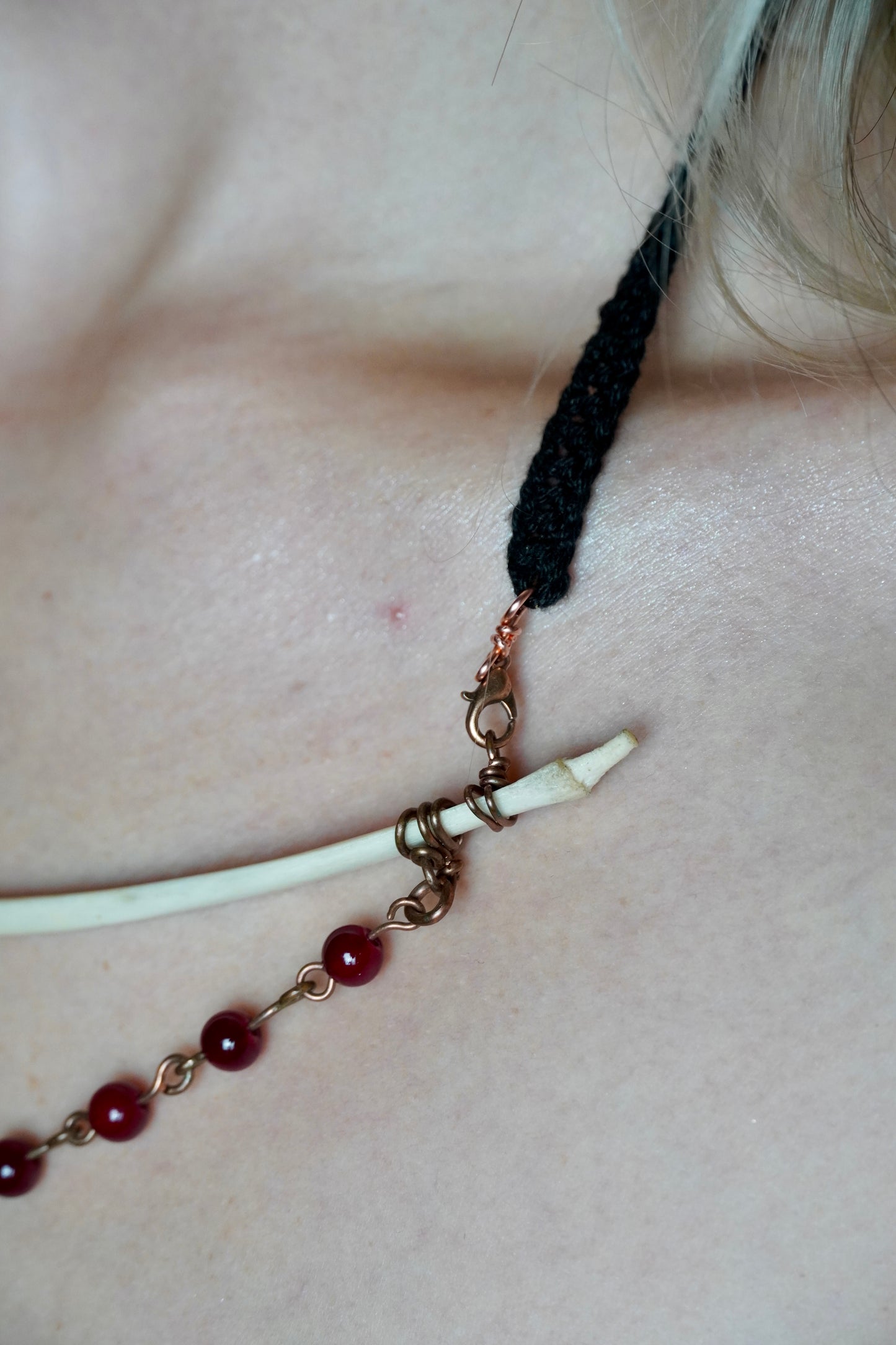 Deer Rib Copper & Crocheted Drop Necklace