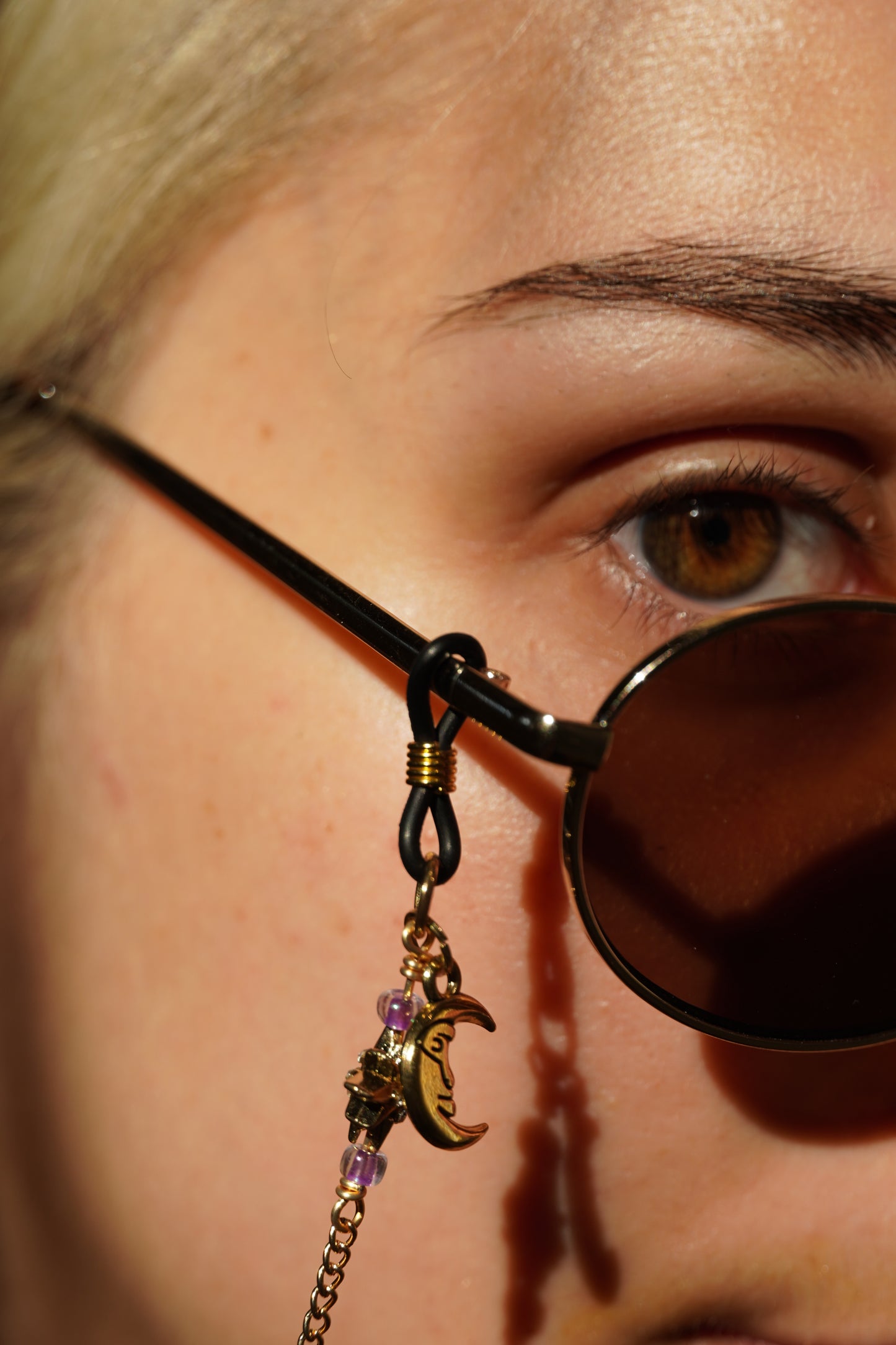 Dangling Moon & Star Gold Eye Glass Bead Chains