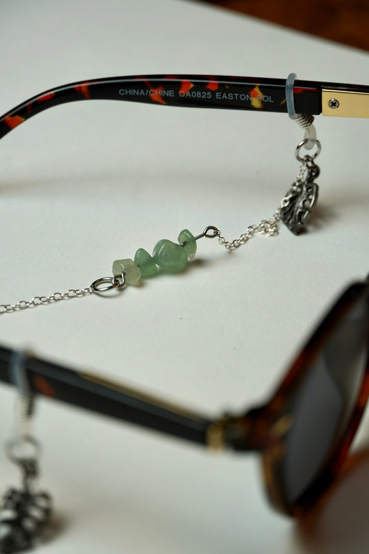 Monstera & Green Aventurnie Silver Eye Chains