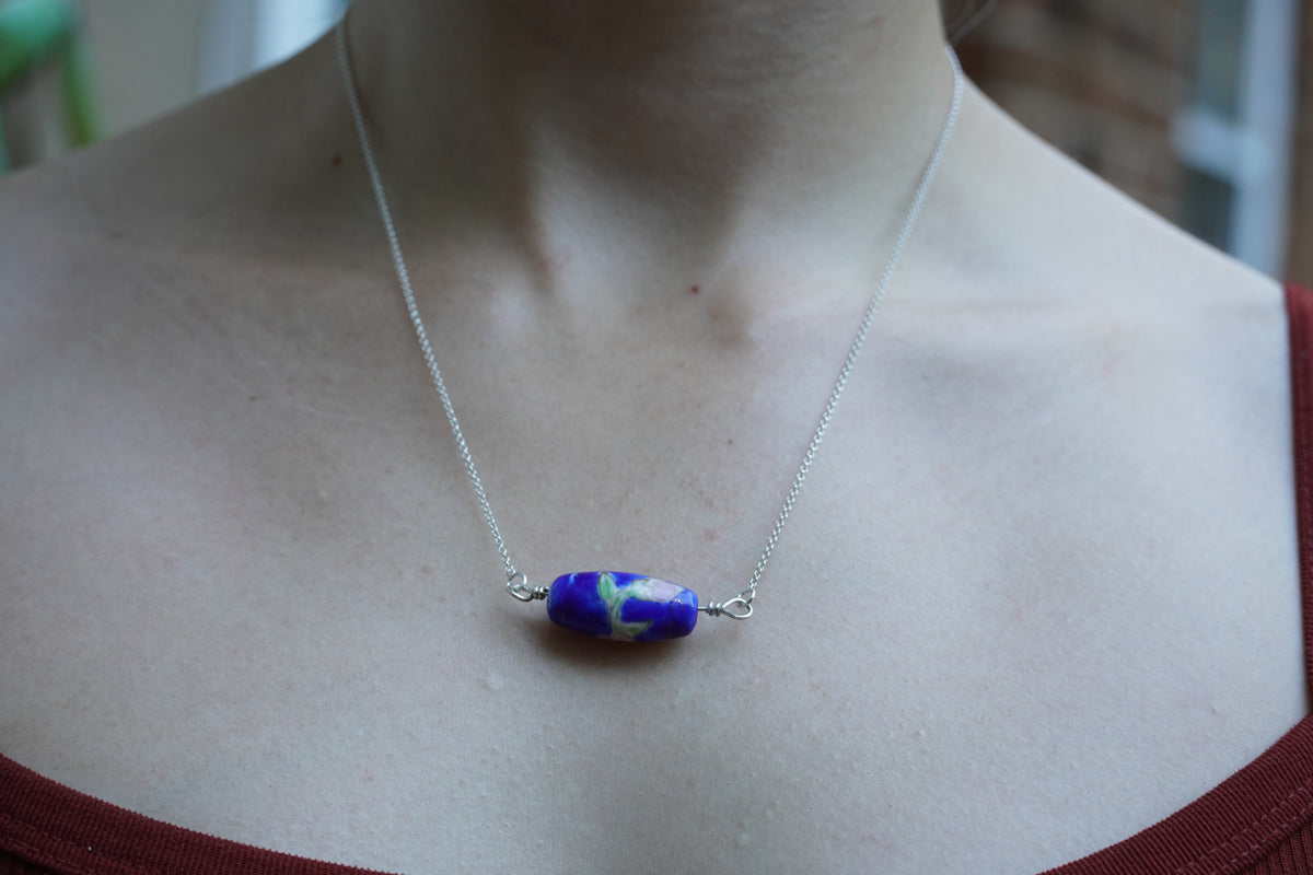 Blue Ceramic Sterling Silver Necklace