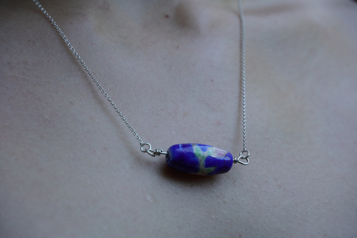 Blue Ceramic Sterling Silver Necklace
