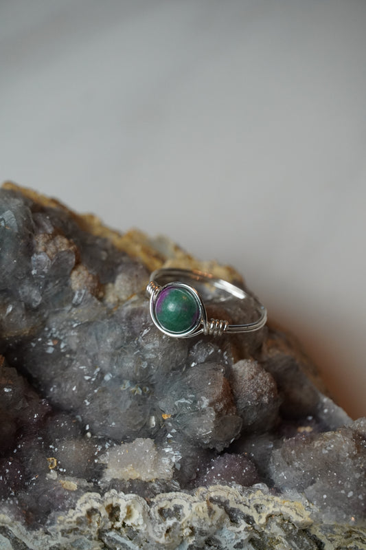 Silver Ruby Zoisite Ring: Size 10.5