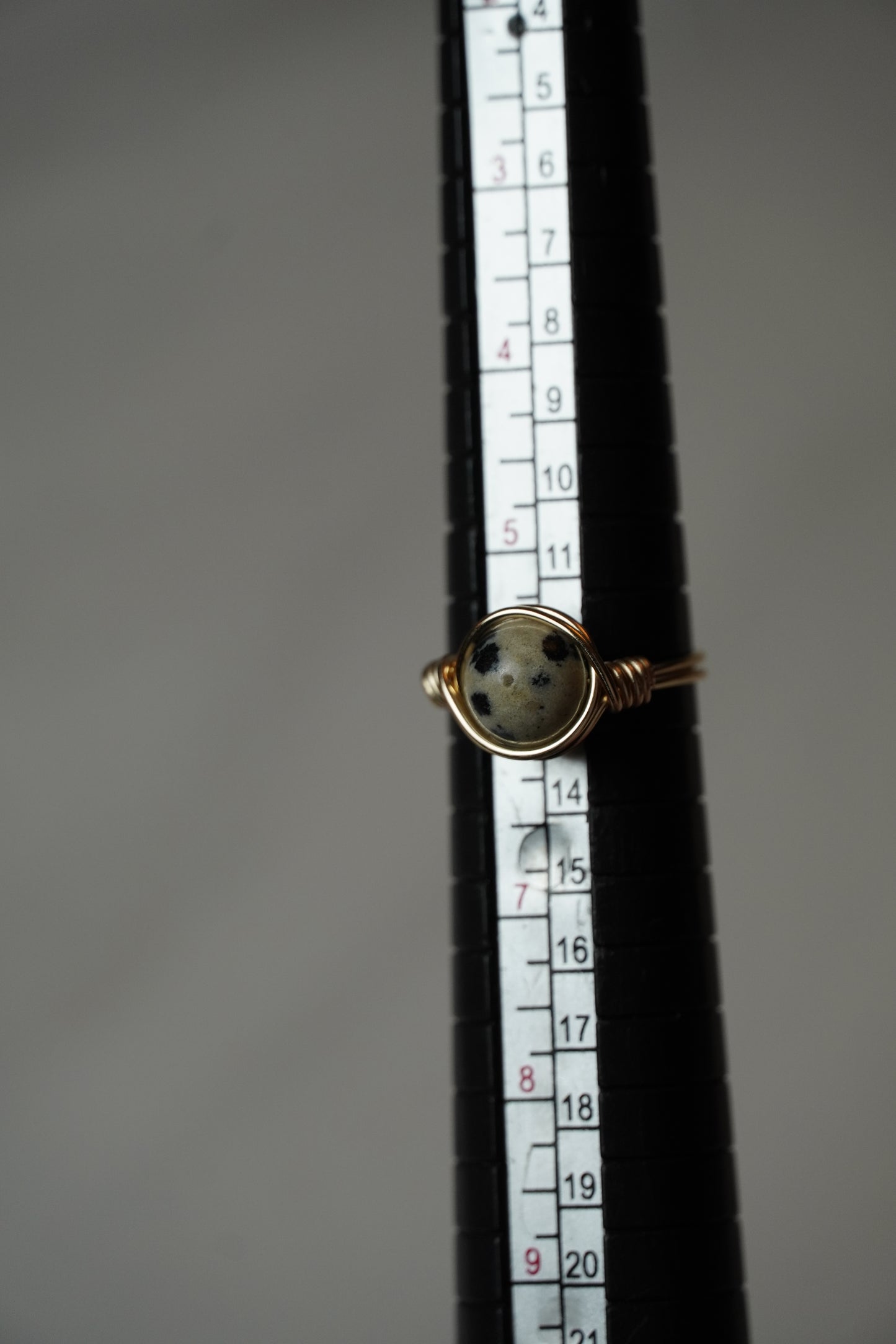Gold Dalmatian Jasper Ring: Size 5.5