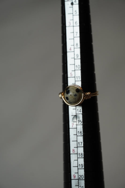 Gold Dalmatian Jasper Ring: Size 5.5