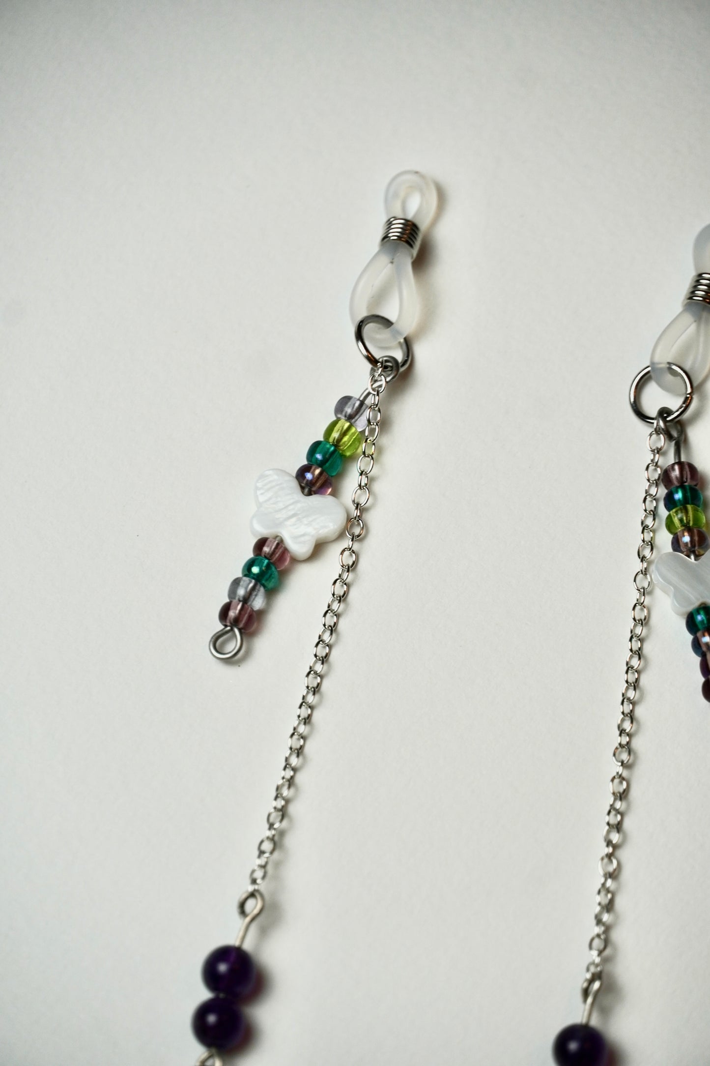 White Butterfly Silver Eye Glass Bead Chains