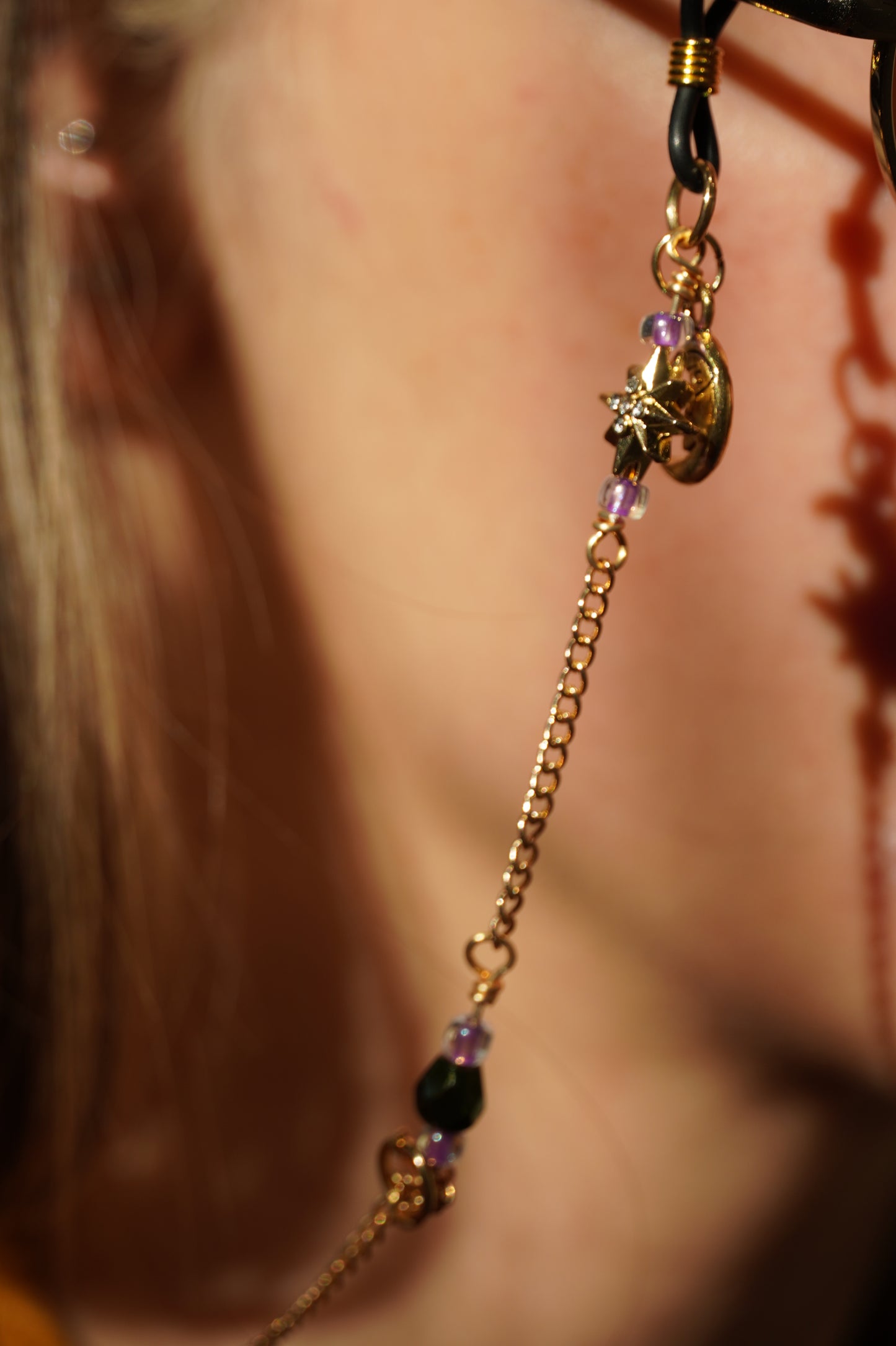 Dangling Moon & Star Gold Eye Glass Bead Chains