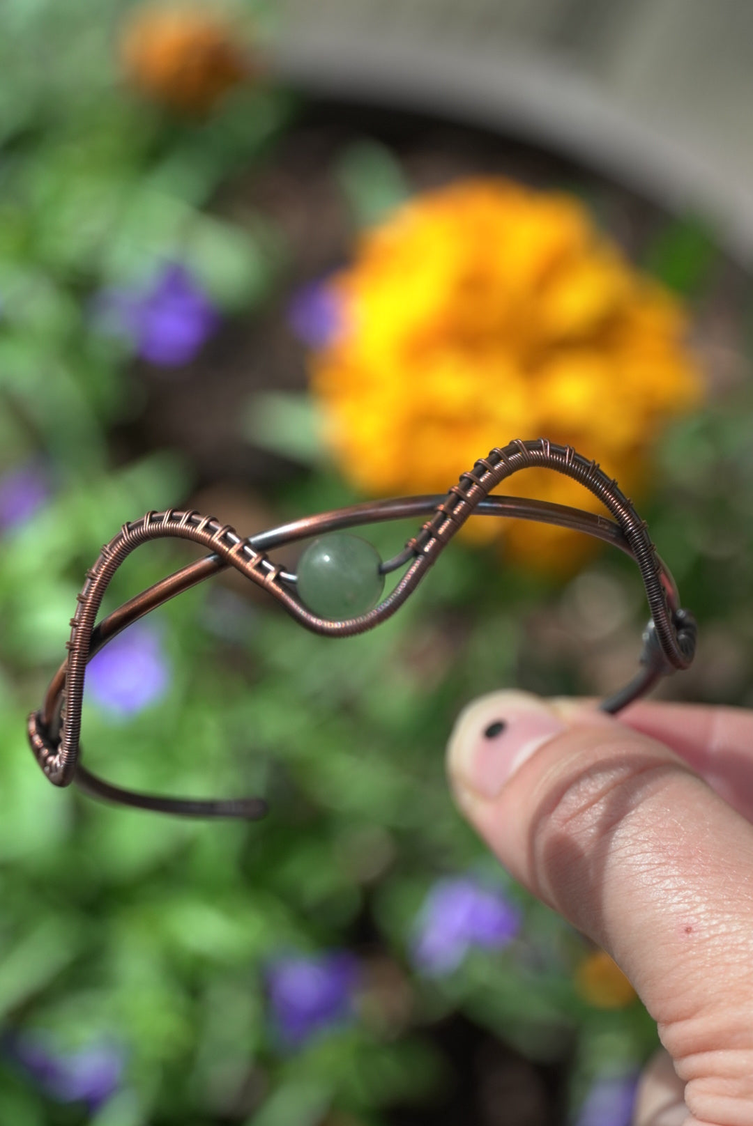 Green Aventurine Weaved Copper Bangle
