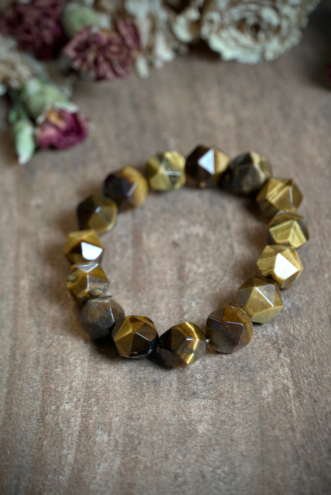Jumbo Faceted Tigers Eye Bracelet