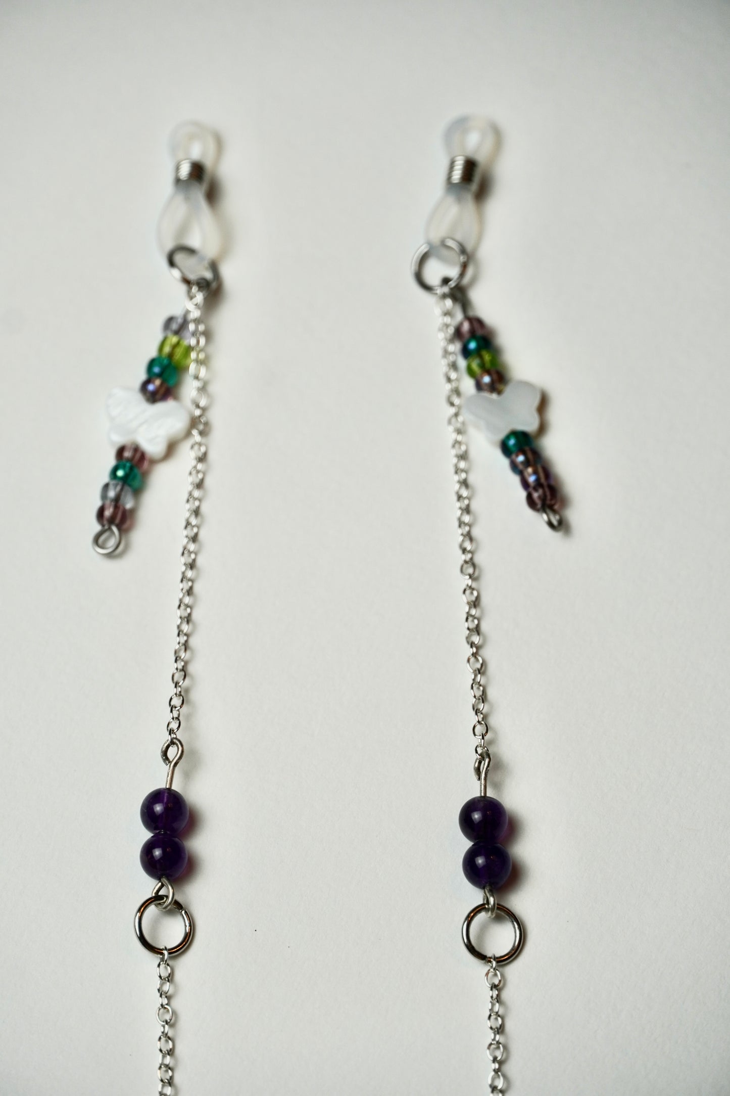 White Butterfly Silver Eye Glass Bead Chains