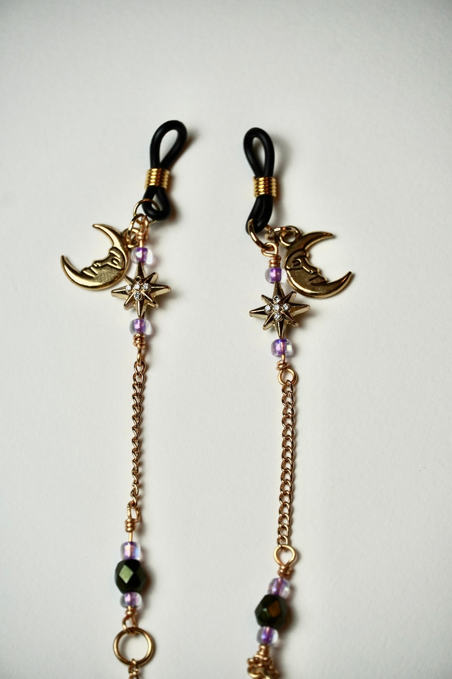 Dangling Moon & Star Gold Eye Glass Bead Chains