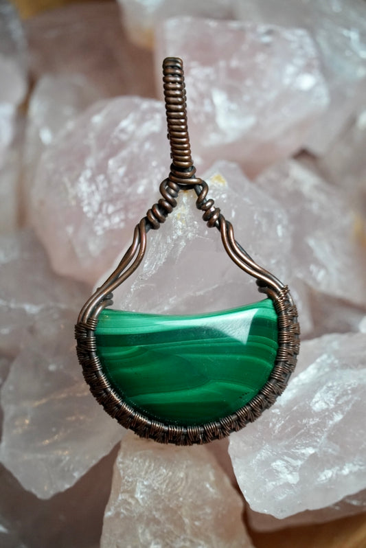 Malachite Moon Copper Pendant