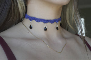 Faceted Smokey Quartz Purple Crochet Choker