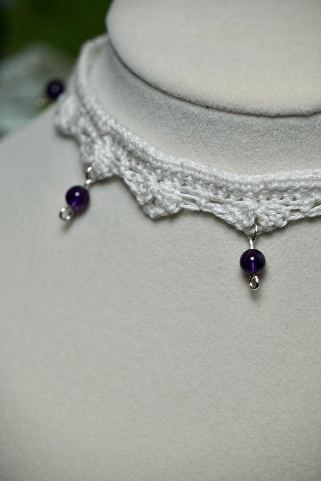 White Amethyst Crochet Choker