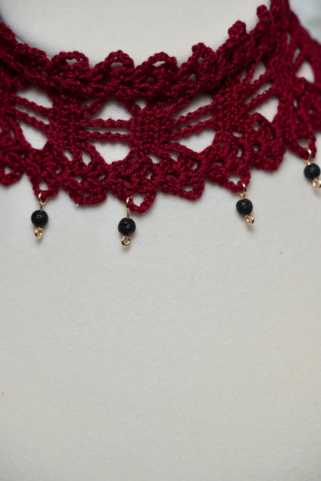 Red Siren Lace Crochet Choker with Lava Stone