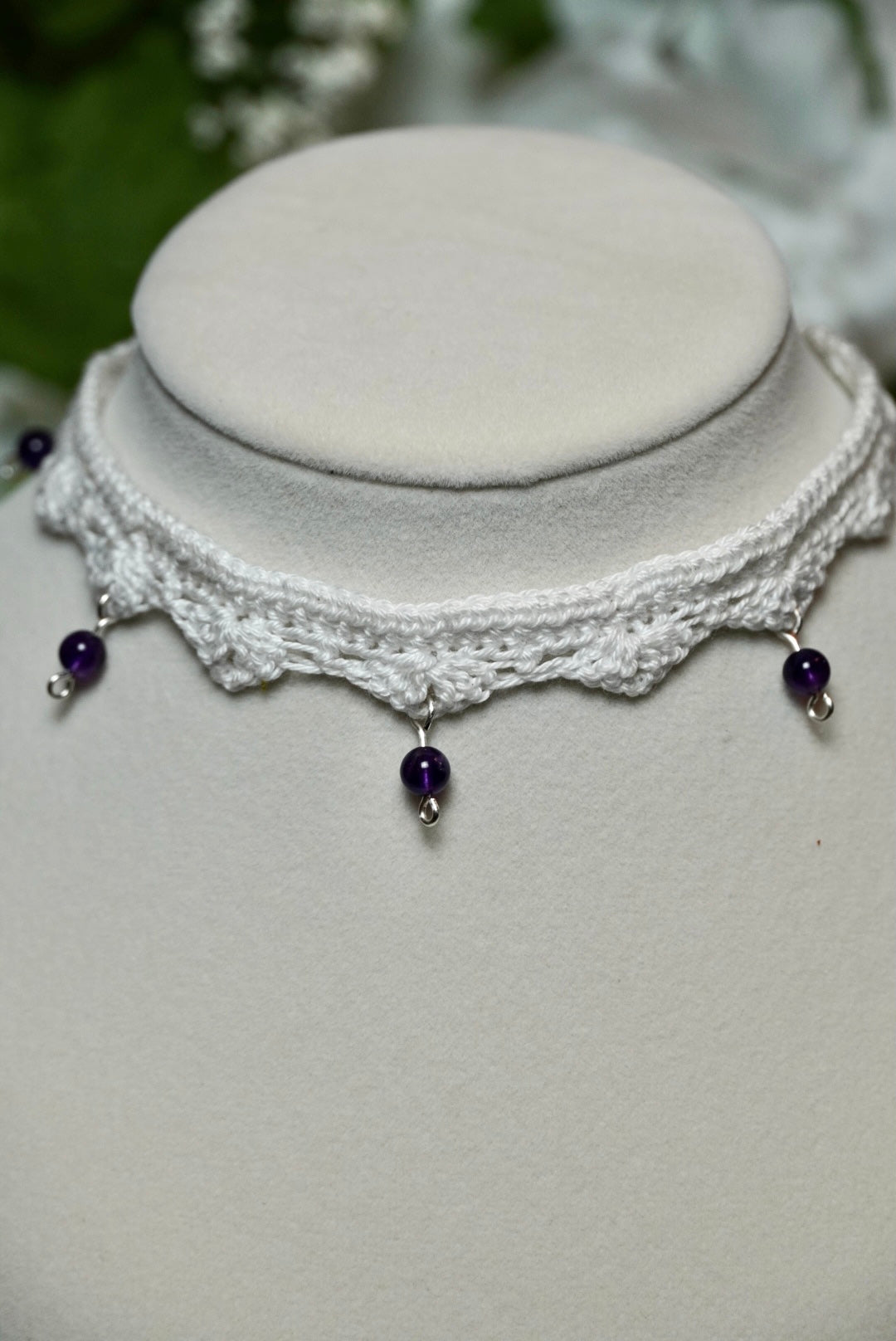 White Amethyst Crochet Choker