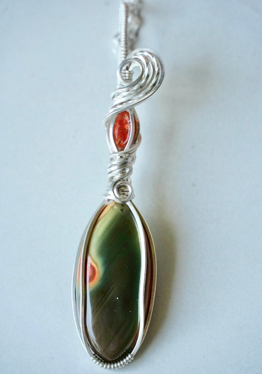 Silver Sunstone & Polychrome Jasper Pendant