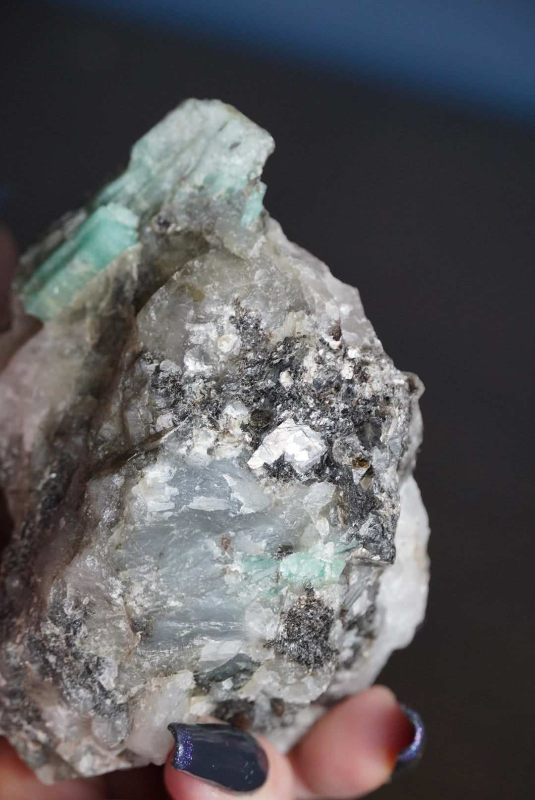 Emerald in Quartz & Tourmaline with Mica