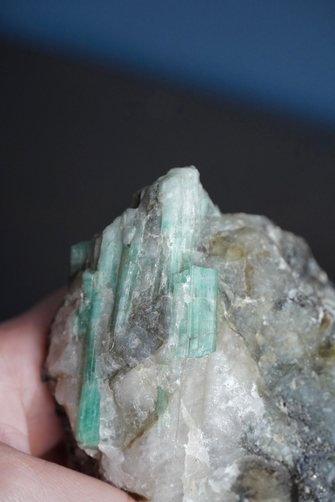 Emerald in Quartz & Tourmaline with Mica