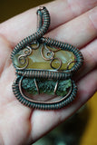 Moldavite & Libyan Desert Glass Pendant in Oxidized Copper