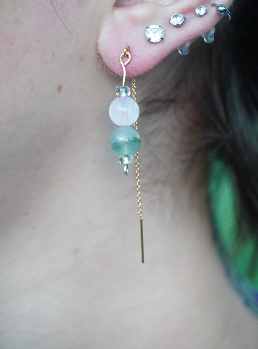 14k Yellow Gold Filled Labradorite & Rose Quartz Threader Earrings