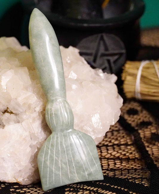 Green Aventurine Hand Carved Broom
