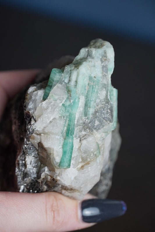 Emerald in Quartz & Tourmaline with Mica