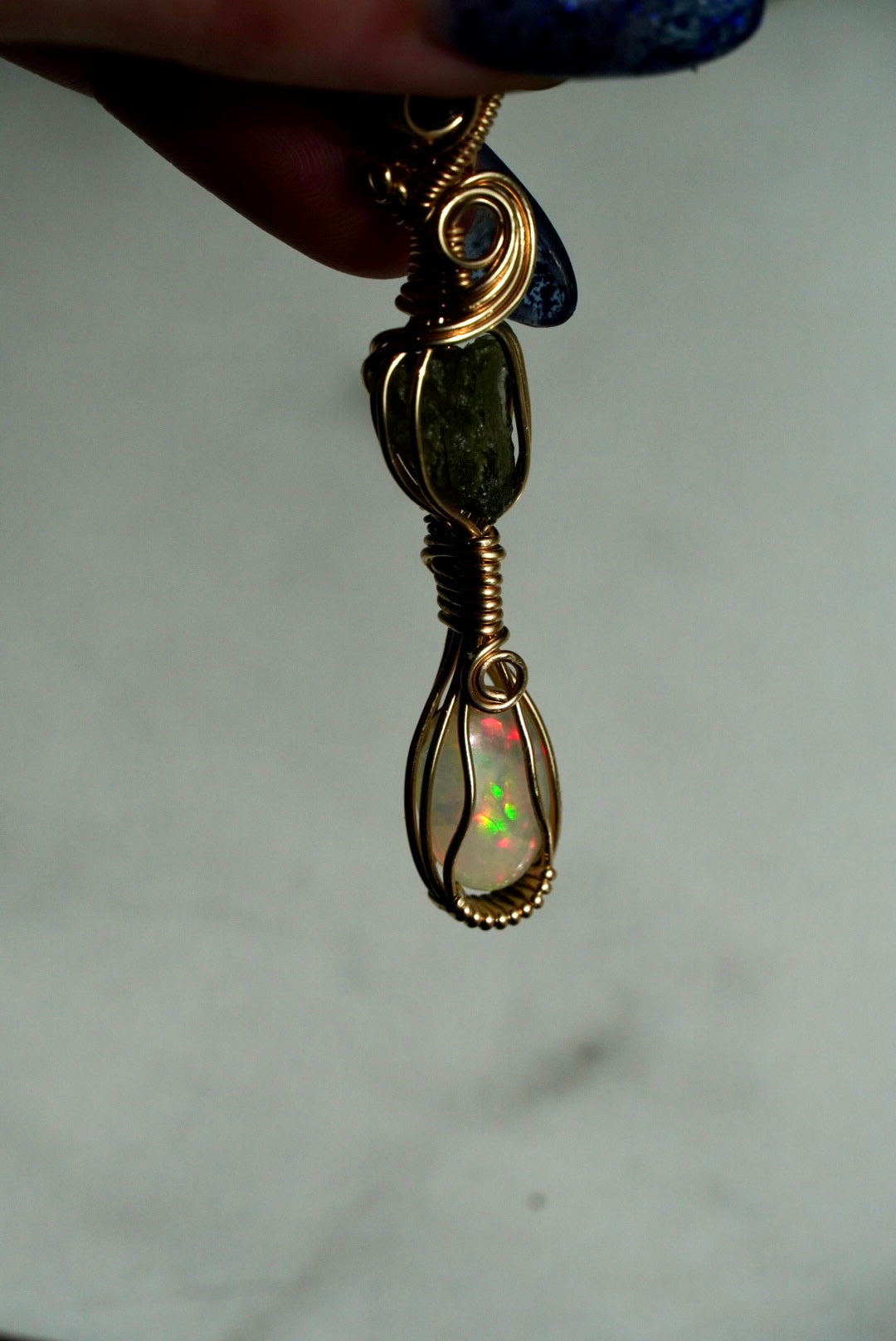 RARE Moldavite, Amethyst & Ethiopian Honey Comb Opal in 14k Gold Filled