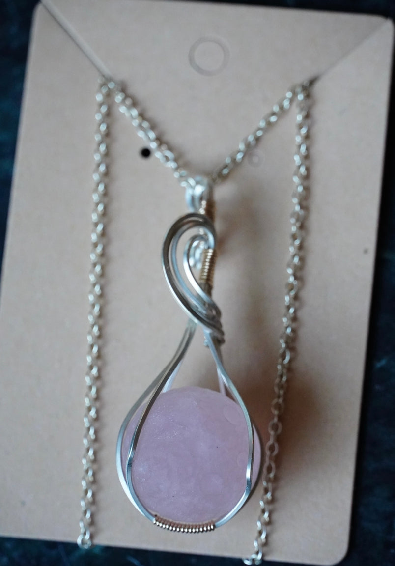 Sterling & 14k Gold Filled Rose Quartz Moon Pendant