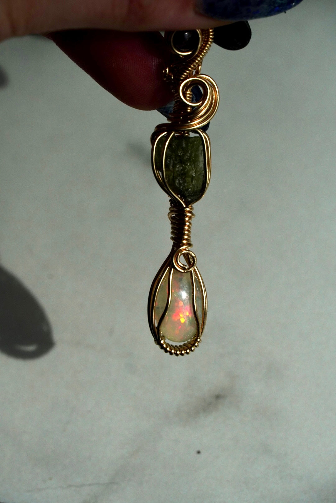 RARE Moldavite, Amethyst & Ethiopian Honey Comb Opal in 14k Gold Filled