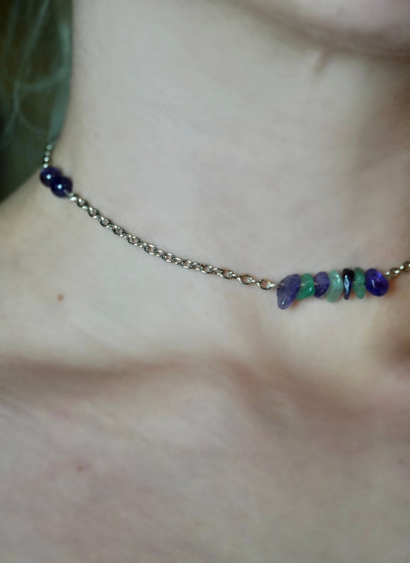 Green Aventurine & Amethyst Back Drop Choker